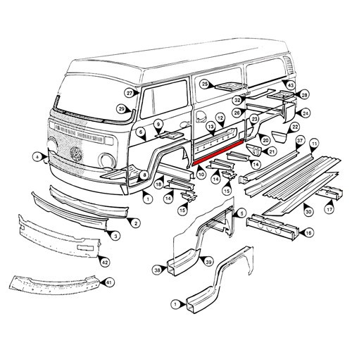 Left side sill for VOLKSWAGEN Combi Bay Window (08/1967-07/1979) - KT2101