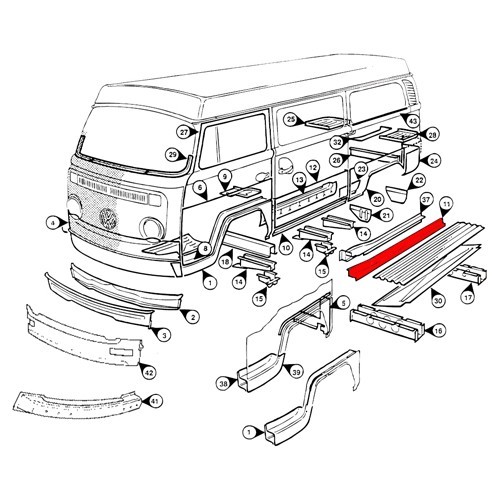 Cornière de renfort gauche avec encoche pour Combi Bay Window 1968 -> 1979 - KT2111