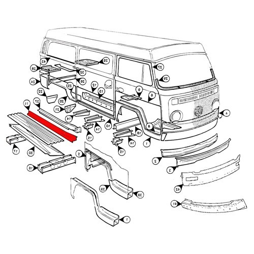 Right-hand reinforcing angle for VOLKSWAGEN Combi Bay Window (08/1967-07/1979) - KT2112