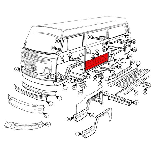 Bas extérieur de porte latérale pour Combi 68 ->79 - 24 cm - KT212