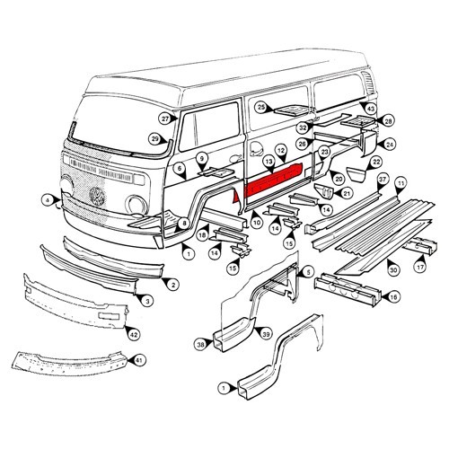 Inner side door sill for Combi Bay Window 1968 -> 1979 - KT213