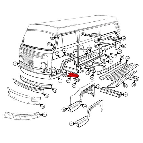 Eckwinkel vorne links oder rechts für VOLKSWAGEN Kombi Bay Window (1968-1979) - KT214