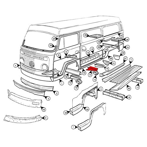 Cornière centrale gauche pour VOLKSWAGEN Combi Bay Window (1968-1979) - KT21411