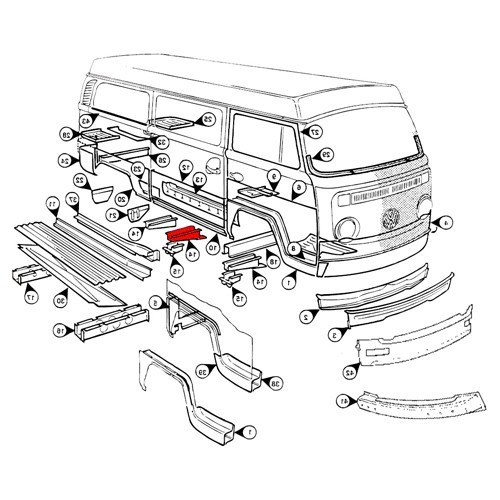 Mittelwinkel rechts für VOLKSWAGEN Kombi Bay Window (1968-1979) - KT21412