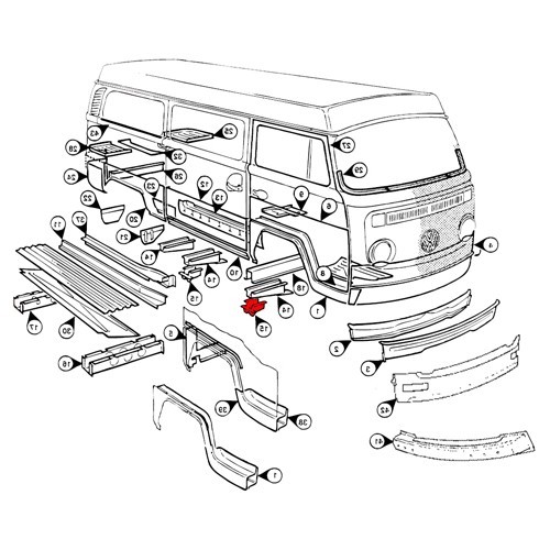 Support de cric avant droit pour VOLKSWAGEN Combi Bay Window (1968-1979) - KT21512