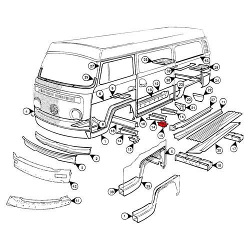 Rear left-hand jack support for Combi Bay Window 1968 -> 1979 - KT21521