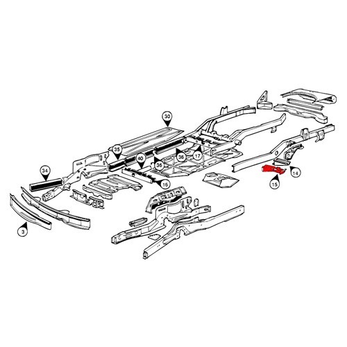 Rear left-hand jack support for Combi Bay Window 1968 -> 1979 - KT21521