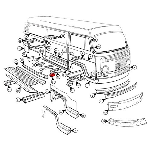 Supporto del cric posteriore destro per Combi Bay Window 1968 -> 1979 - KT21522