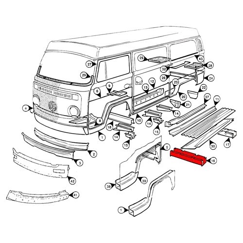 Traverse avant pour VOLKSWAGEN Combi Bay Window (08/1972-07/1979) - KT2161