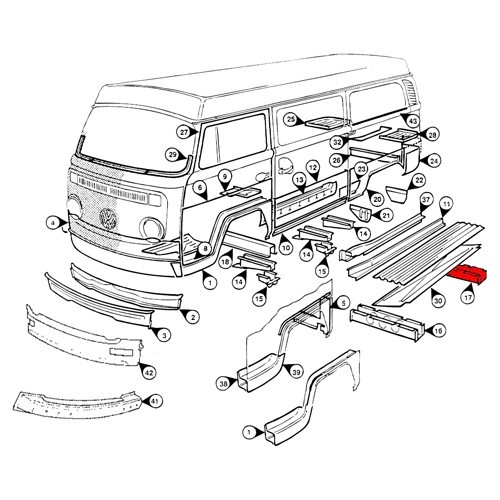 Traverse arrière pour VOLKSWAGEN Combi Bay Window (1973-1979) - KT2172