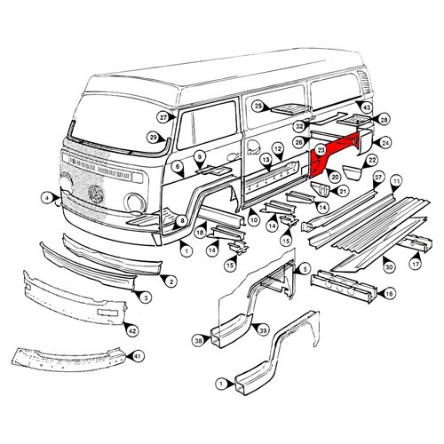 Rear left-hand wing for Combi Bay Window 68 ->70 - KT2201