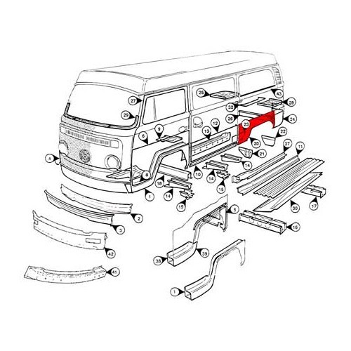 Aleta trasera derecha para Combi Bay Window 68 ->72 - KT2202