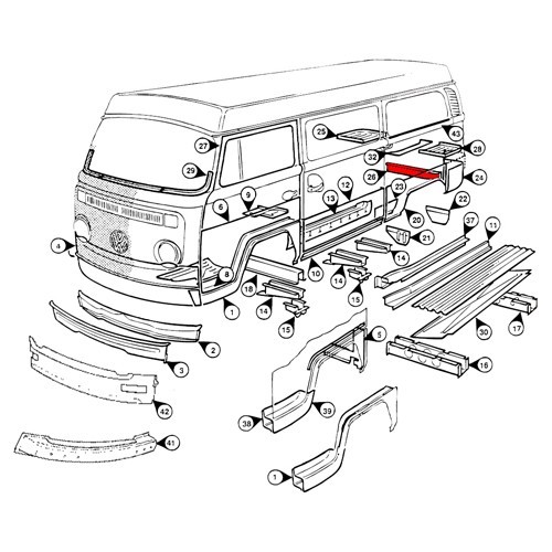 Heckschürze außen für VOLKSWAGEN Kombi Bay Window (1972-1979) - KT226