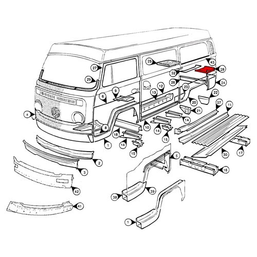 Heckwanne links für Combi Bay Window 1968 -&gt; 1971 - KT228