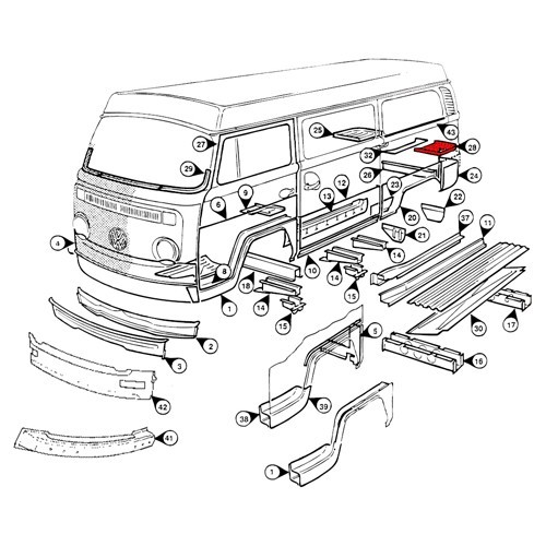 Heckwanne links für Combi Bay Window 1972 -&gt; 1979 - KT228A