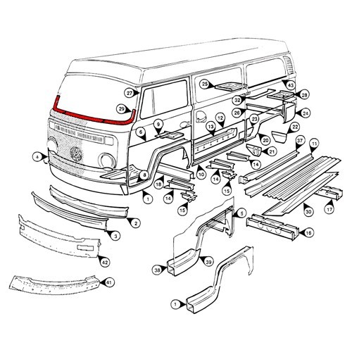 Bas de pare-brise pour VOLKSWAGEN Combi Bay Window (1968-1979) - KT229