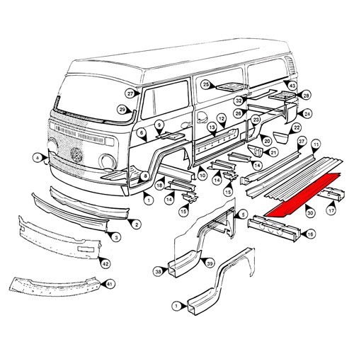  Painel inferior esquerdo da carroçaria para VOLKSWAGEN Combi Bay Window (1968-1979) - KT2301 