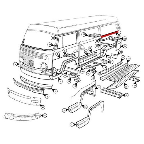 Couvre rail de porte coulissante coté gauche pour VOLKSWAGEN Combi Bay Window (1968-1979) - KT232