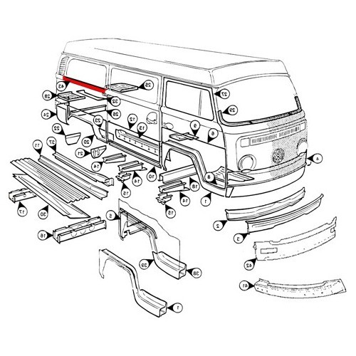 Couvre rail de porte coulissante coté droit pour VOLKSWAGEN Combi Bay Window (1968-1979) - KT233