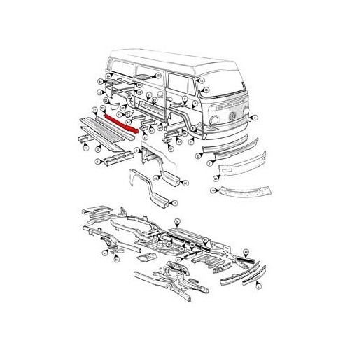 Right-hand inner rocker panel with slide for VOLKSWAGEN Combi Bay Window (1968-1979) - KT237