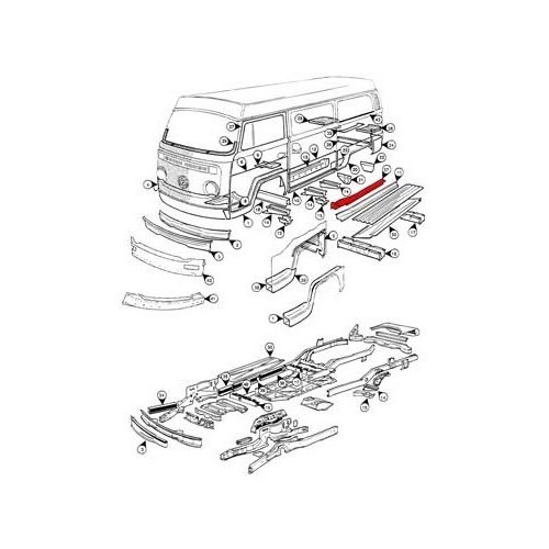 Inner left-hand rocker panel for Kombi 68 -> 79 - KT238