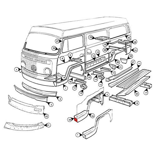 Innenblech vorne links für VOLKSWAGEN Combi Bay Window (08/1967-07/1972) - KT2381