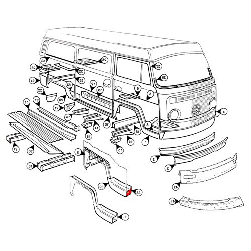 Innenblech vorne rechts für VOLKSWAGEN Combi Bay Window (08/1967-07/1972) - KT2382