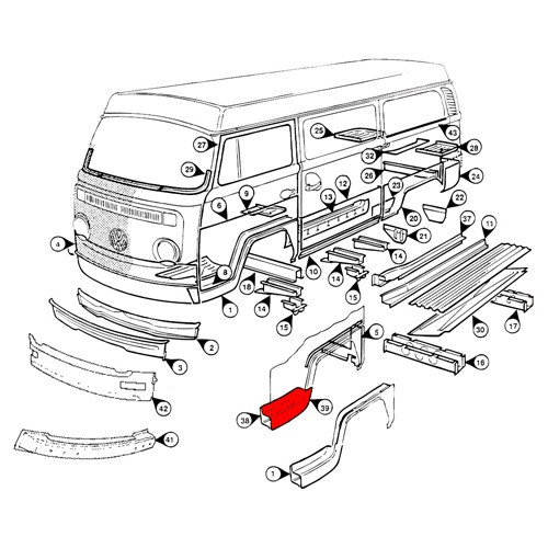 Panel exterior delantero izquierdo para VOLKSWAGEN Combi Bay Window (08/1967-07/1972) - KT2391