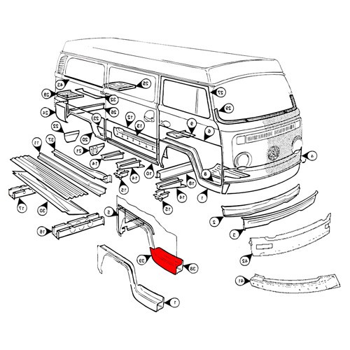 Painel frontal exterior direito para VOLKSWAGEN Combi Bay Window (08/1967-07/1972) - KT2392