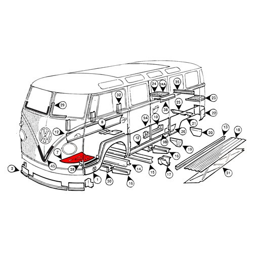 Front left-hand floor panel for Combi Split Brazil (1957-1975) - KZ80145