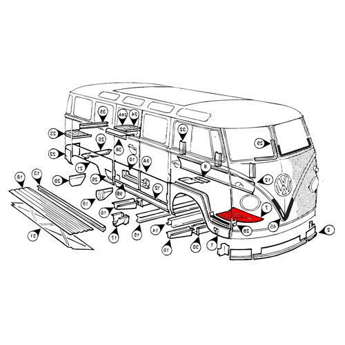 Viertelboden vorne rechts Volkswagen Combi Split Brazil (1957-1975) - KZ80146