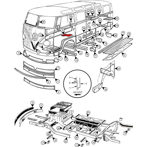 Bodenblech unter dem linken Vordersitz für Volkswagen Combi Split Brazil (1957-1975) - KZ80149-1 