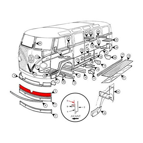 Upper front skirt for Combi Split Brazil (1957-1975) without "nose" - 150 mm - KZ80167