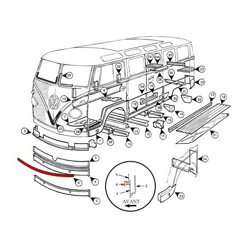  Saia dianteira exterior para VOLKSWAGEN Combi Split Brasil (1957-1975) - KZ80168 