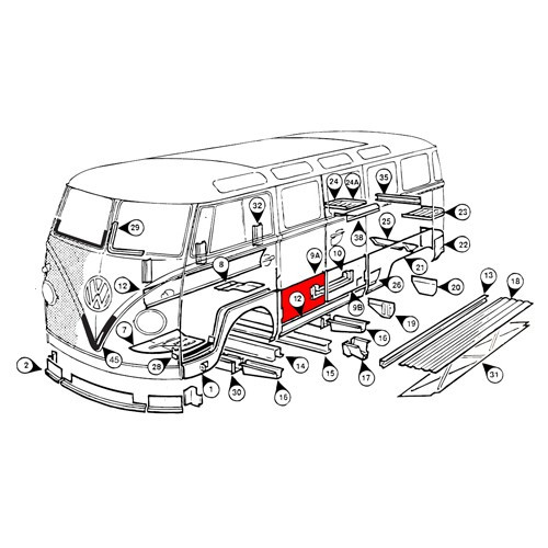  Combi Split Brazil (1957-1975) left-hand bottom door panel - KZ80183-2 