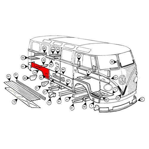 Rear right-hand wing for Combi Split Brazil (1957-1975) - KZ80195