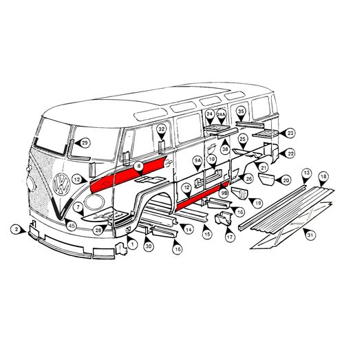 Davanzale esterno per Combi Split Brazil (1957-1975) - KZ80210