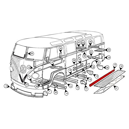 Rinforzo laterale interno davanzale per Combi Split Brazil (1957-1975) - KZ80217