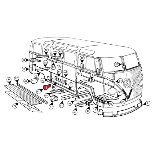 Plaat voorzijde voor de doorgang van de wielen rechtsachter Combi Split Brazil (1957-1975) - KZ80229