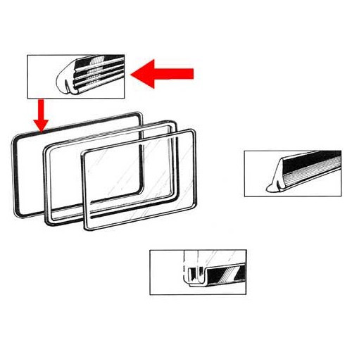 1 outside glass weatherstrip for side pop-out window for VOLKSWAGEN Combi Split Brazil (1957-1975) - KZ80373