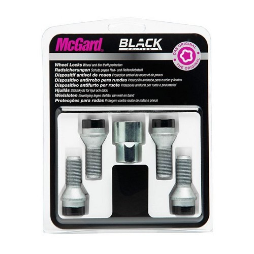Set van 4 McGard anti-diefstal wielbouten 14x1,25mm zwarte kop voor MINI II (08/2006-) en MINI III - conische zitting - ML21112