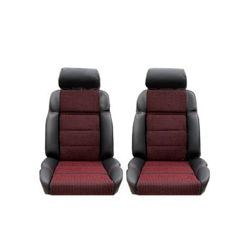     
                
                
    Fundas de asiento delanteras Quartet a medida con contornos de cuero antracita para Peugeot 205 GTI - PE00125
