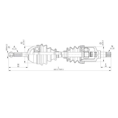 Nuovo albero di trasmissione per Renault 5 - 665 mm - RN40422