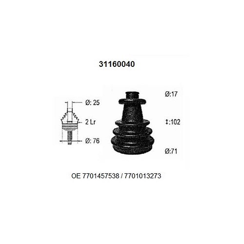 Kit de réparation de cardan coté roue pour Renault 5 - 17-68mm - RN40424