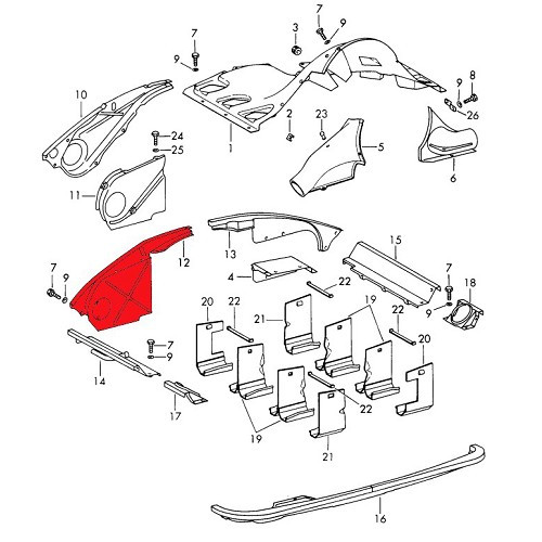 Painel frontal do motor DANSK para Porsche 911 tipo F e 912 (1965-1968) - lado esquerdo - RS00215