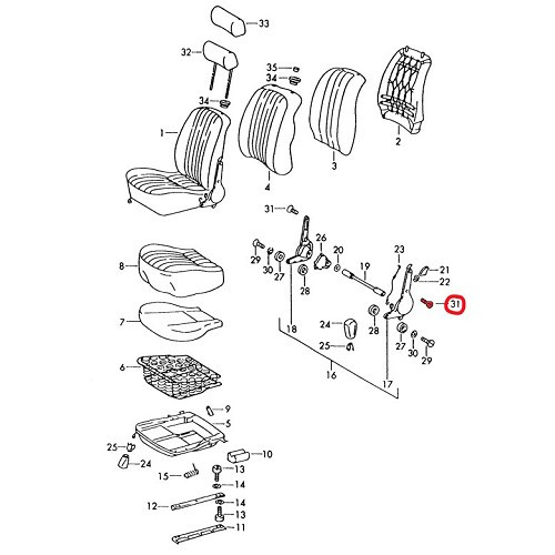 Vis sur armature de basculement du dossier de siège pour Porsche 356 B et C (1960-1965) - RS00325