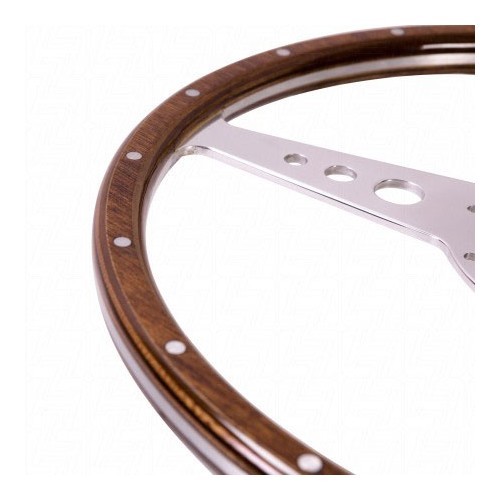 SSP wood rim steering wheel with 3 polished aluminium spokes - 15 inches - RS00832