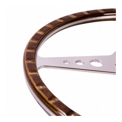 SSP wood rim steering wheel with 3 polished aluminium spokes - 15 inches - RS00832