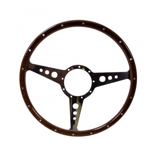 SSP wood rim steering wheel with 3 polished aluminium spokes - 15 inches