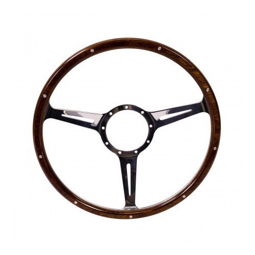 SSP wood rim steering wheel with 3 polished aluminium spokes - 15 inches